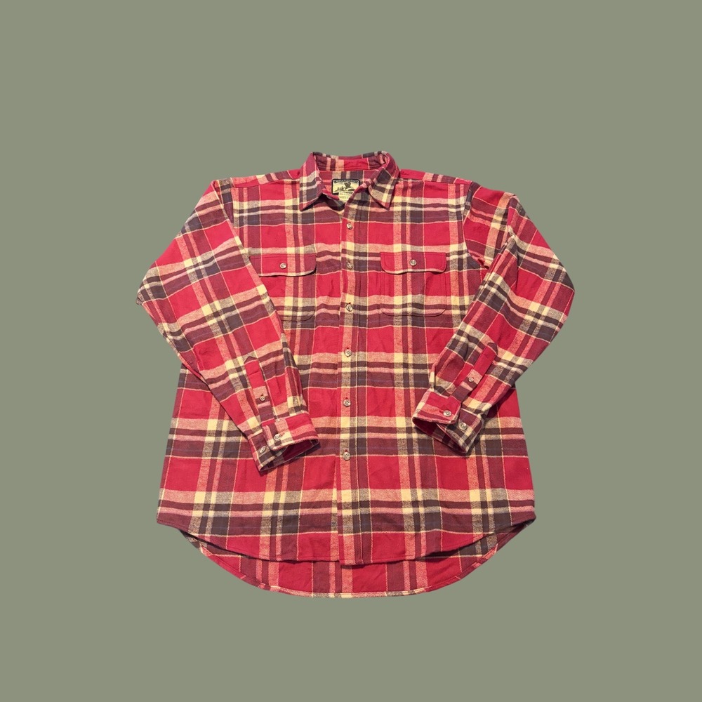Field & Stream Mens XL Tall Red Plaid Flannel Button Down Shirt Cotton L/S